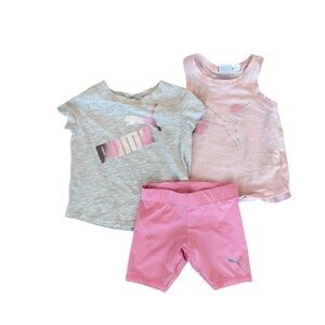 Toddler girl Puma 3-Piece Active Set tshirt, tank and short set pink size 2T